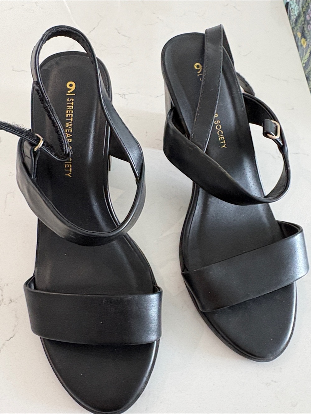 Streetwear Society Black Strappy Leather Slingback Sandals